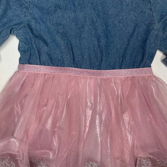 Zunie Girls Cotton Blend Denim & Pink Glitter Unicorn Tutu Dress - 2T - Picture 5 of 11